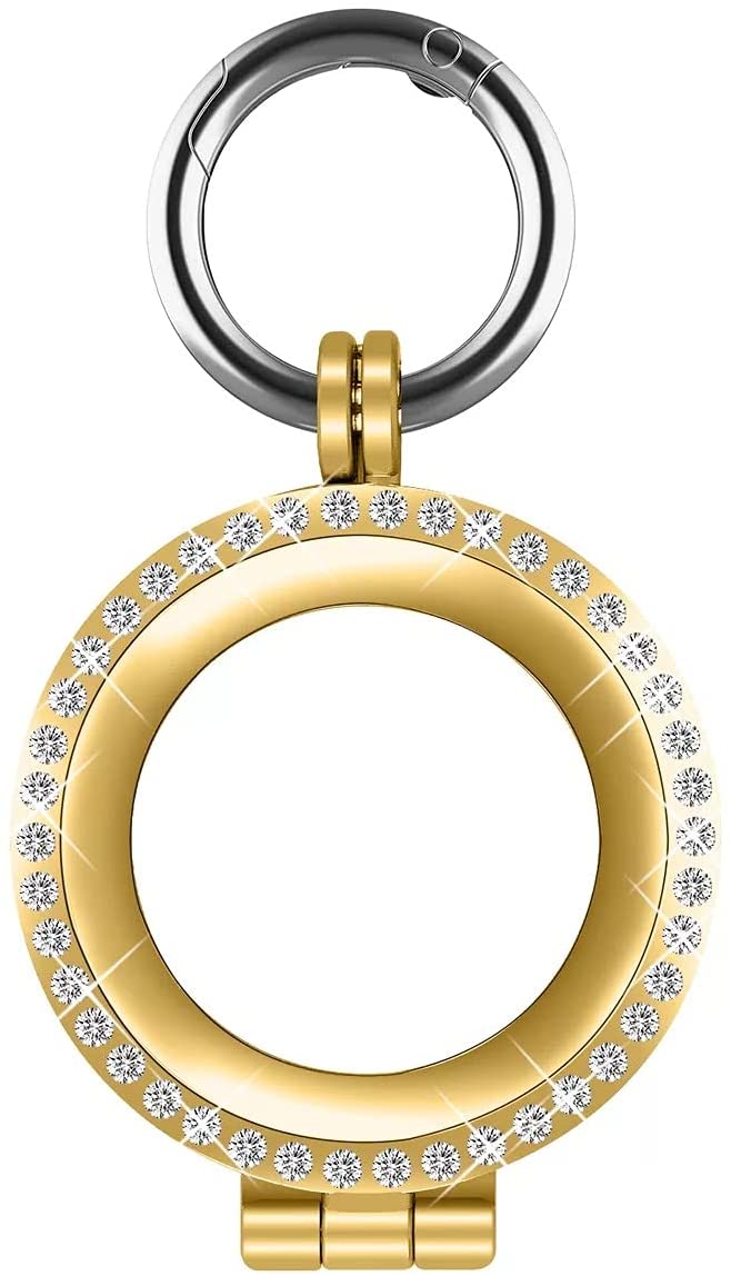 Diamond Glitter Crystal AirTag Tracker Holder Loop Case Cover RING Key Chain for Apple AirTag (Gold)